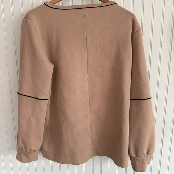 Ann Taylor Taupe Pullover Sweatshirt with Black Piping Size XL - Picture 4 of 5